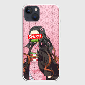 Чехол для iPhone 13 с принтом SENPAI NEZUKO | НЕЗУКО ПАТТЕРН в Петрозаводске,  |  | anime | demon slayer | kimetsu no yaiba | senpai | аниме | бесконечный поезд | зеницу | иноске | иноске хашибира | клинок | клинок рассекающий демонов | манга | недзуко | незука | незуко | нэзуко | рассекающий демонов