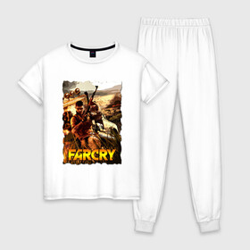 Женская пижама хлопок с принтом FARCRY Fortune’s в Петрозаводске, 100% хлопок | брюки и футболка прямого кроя, без карманов, на брюках мягкая резинка на поясе и по низу штанин | Тематика изображения на принте: farcry | fc 5 | fc5 | фар край