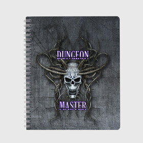 Тетрадь с принтом DM Dungeon Master SKULL в Петрозаводске, 100% бумага | 48 листов, плотность листов — 60 г/м2, плотность картонной обложки — 250 г/м2. Листы скреплены сбоку удобной пружинной спиралью. Уголки страниц и обложки скругленные. Цвет линий — светло-серый
 | Тематика изображения на принте: dd | dm | dungeon master | dungeons and dragons | skull | днд | мастер подземелий | подземелья и драконы