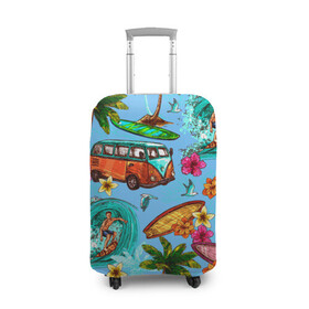 Чехол для чемодана 3D с принтом Пальмы волны серфинг в Петрозаводске, 86% полиэфир, 14% спандекс | двустороннее нанесение принта, прорези для ручек и колес | beach | club | palm | party | sea | summer | tropical | волна | волны | жара | летние | лето | море | очки | пальмы | пляж | серф | серфинг | тропический