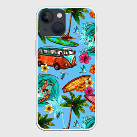 Чехол для iPhone 13 mini с принтом Пальмы, волны, серфинг в Петрозаводске,  |  | beach | club | palm | party | sea | summer | tropical | волна | волны | жара | летние | лето | море | очки | пальмы | пляж | серф | серфинг | тропический