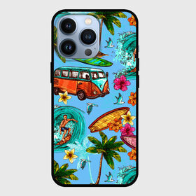 Чехол для iPhone 13 Pro с принтом Пальмы, волны, серфинг в Петрозаводске,  |  | Тематика изображения на принте: beach | club | palm | party | sea | summer | tropical | волна | волны | жара | летние | лето | море | очки | пальмы | пляж | серф | серфинг | тропический
