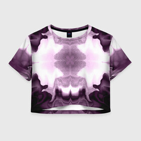 Женская футболка Crop-top 3D с принтом Искаженный абстрактный узор в Петрозаводске, 100% полиэстер | круглая горловина, длина футболки до линии талии, рукава с отворотами | абстракт | искажение | панк | симметричный | странный | фиолетовый