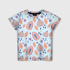 Детская футболка 3D с принтом Папайя в Петрозаводске, 100% гипоаллергенный полиэфир | прямой крой, круглый вырез горловины, длина до линии бедер, чуть спущенное плечо, ткань немного тянется | papaya | морская | папайя | паттерн | с папаем | фрукт