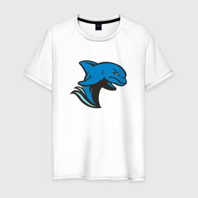Мужская футболка хлопок с принтом Злой дельфин в Петрозаводске, 100% хлопок | прямой крой, круглый вырез горловины, длина до линии бедер, слегка спущенное плечо. | Тематика изображения на принте: dolphin | дельфин | дельфины | злой | море | морские | с дельфином