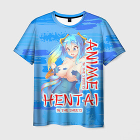 Мужская футболка 3D с принтом Anime vs Hentai в Петрозаводске, 100% полиэфир | прямой крой, круглый вырез горловины, длина до линии бедер | Тематика изображения на принте: девушка | надпись | хентаи