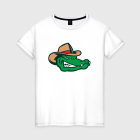 Женская футболка хлопок с принтом Аллигатор в панаме в Петрозаводске, 100% хлопок | прямой крой, круглый вырез горловины, длина до линии бедер, слегка спущенное плечо | Тематика изображения на принте: alligator | crocodile | reptile | аллигатор | крокодил | крокодильчик