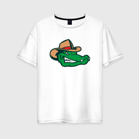 Женская футболка хлопок Oversize с принтом Аллигатор в панаме в Петрозаводске, 100% хлопок | свободный крой, круглый ворот, спущенный рукав, длина до линии бедер
 | alligator | crocodile | reptile | аллигатор | крокодил | крокодильчик