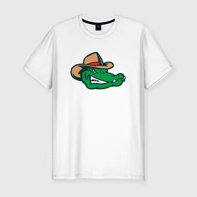 Мужская футболка хлопок Slim с принтом Аллигатор в панаме в Петрозаводске, 92% хлопок, 8% лайкра | приталенный силуэт, круглый вырез ворота, длина до линии бедра, короткий рукав | Тематика изображения на принте: alligator | crocodile | reptile | аллигатор | крокодил | крокодильчик