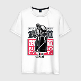 Мужская футболка хлопок с принтом Кибер Самурай Бусидо в Петрозаводске, 100% хлопок | прямой крой, круглый вырез горловины, длина до линии бедер, слегка спущенное плечо. | art | bushido | cyberpunk samurai | future | ninja | oni | ronin | samurai | shogun | арт | будущее | киберпанк самурай | мерч | мужик | мужчина | прикол | путь воина | путь война | ронин | сёгун | сепукку | токио | харакири