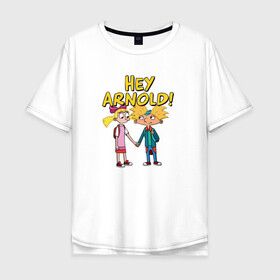 Мужская футболка хлопок Oversize с принтом Арнольд и Хельга в Петрозаводске, 100% хлопок | свободный крой, круглый ворот, “спинка” длиннее передней части | arnold | helga | hey | hey arnold | арнольд | хельга | эй арнольд