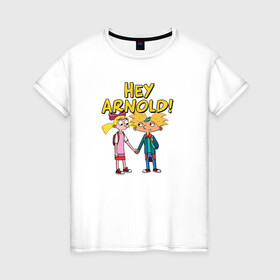 Женская футболка хлопок с принтом Арнольд и Хельга в Петрозаводске, 100% хлопок | прямой крой, круглый вырез горловины, длина до линии бедер, слегка спущенное плечо | arnold | helga | hey | hey arnold | арнольд | хельга | эй арнольд