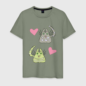 Мужская футболка хлопок с принтом Кавайские котики 2 в Петрозаводске, 100% хлопок | прямой крой, круглый вырез горловины, длина до линии бедер, слегка спущенное плечо. | животные | кот | любовь | милые | сердца | японские