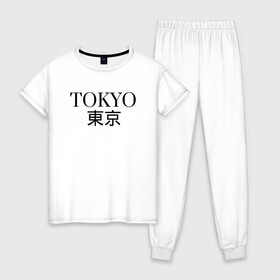 Женская пижама хлопок с принтом ------Tokyo------Япония в Петрозаводске, 100% хлопок | брюки и футболка прямого кроя, без карманов, на брюках мягкая резинка на поясе и по низу штанин | в топе | в тренде | город | иероглифами | надпись | надпись токио | стильно | япония