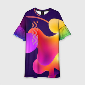 Детское платье 3D с принтом Rainbow T-Shirt в Петрозаводске, 100% полиэстер | прямой силуэт, чуть расширенный к низу. Круглая горловина, на рукавах — воланы | Тематика изображения на принте: colorful | rainbow | градиент | иллюстрация | линии