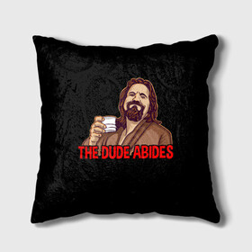 Подушка 3D с принтом The Dude Abides (Lebowski) в Петрозаводске, наволочка – 100% полиэстер, наполнитель – холлофайбер (легкий наполнитель, не вызывает аллергию). | состоит из подушки и наволочки. Наволочка на молнии, легко снимается для стирки | Тематика изображения на принте: abide | big | dude | jeff | lebowski | the | большой | лебовски | фильм | чувак