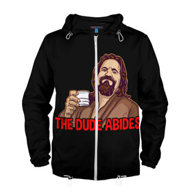 Мужская ветровка 3D с принтом The Dude Abides (Lebowski) в Петрозаводске, 100% полиэстер | подол и капюшон оформлены резинкой с фиксаторами, два кармана без застежек по бокам, один потайной карман на груди | abide | big | dude | jeff | lebowski | the | большой | лебовски | фильм | чувак