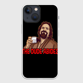 Чехол для iPhone 13 mini с принтом The Dude Abides (Lebowski) в Петрозаводске,  |  | abide | big | dude | jeff | lebowski | the | большой | лебовски | фильм | чувак