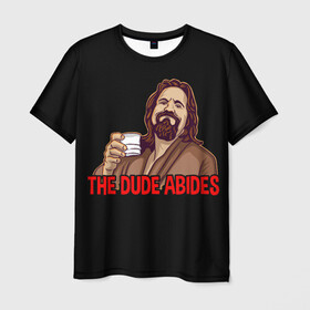Мужская футболка 3D с принтом The Dude Abides (Lebowski) в Петрозаводске, 100% полиэфир | прямой крой, круглый вырез горловины, длина до линии бедер | abide | big | dude | jeff | lebowski | the | большой | лебовски | фильм | чувак