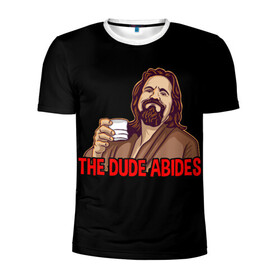 Мужская футболка 3D спортивная с принтом The Dude Abides (Lebowski) в Петрозаводске, 100% полиэстер с улучшенными характеристиками | приталенный силуэт, круглая горловина, широкие плечи, сужается к линии бедра | abide | big | dude | jeff | lebowski | the | большой | лебовски | фильм | чувак