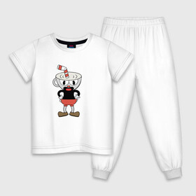 Детская пижама хлопок с принтом Cuphead в Петрозаводске, 100% хлопок |  брюки и футболка прямого кроя, без карманов, на брюках мягкая резинка на поясе и по низу штанин
 | cuphead | game | красная соломинка | платформер | стоит