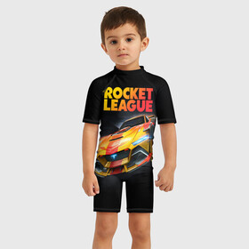 Детский купальный костюм 3D с принтом Rocket League   Рокет Лига в Петрозаводске, Полиэстер 85%, Спандекс 15% | застежка на молнии на спине | auto | avto | car | game | league | race | rocket | гонки | игра | машина | рокет лига | тачка | тачки