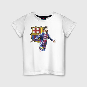 Детская футболка хлопок с принтом Lionel Messi Barcelona в Петрозаводске, 100% хлопок | круглый вырез горловины, полуприлегающий силуэт, длина до линии бедер | Тематика изображения на принте: barcelona | forward | lionel messi | star | барселона | звезда | лионель месси | форвард