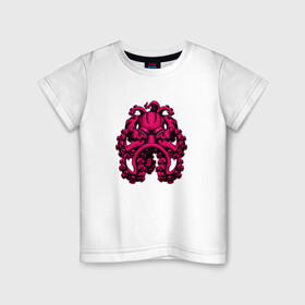 Детская футболка хлопок с принтом Кракен в Петрозаводске, 100% хлопок | круглый вырез горловины, полуприлегающий силуэт, длина до линии бедер | Тематика изображения на принте: king | kraken | octopus | корона | кракен | море | морские | морское | осьминог | щупальца