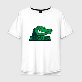 Мужская футболка хлопок Oversize с принтом Аллигатор в Петрозаводске, 100% хлопок | свободный крой, круглый ворот, “спинка” длиннее передней части | Тематика изображения на принте: alligator | crocodile | reptile | аллигатор | крокодил | крокодильчик
