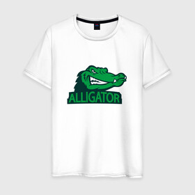 Мужская футболка хлопок с принтом Аллигатор в Петрозаводске, 100% хлопок | прямой крой, круглый вырез горловины, длина до линии бедер, слегка спущенное плечо. | Тематика изображения на принте: alligator | crocodile | reptile | аллигатор | крокодил | крокодильчик