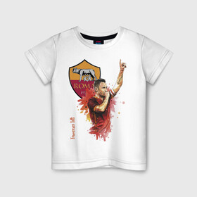 Детская футболка хлопок с принтом Francesco Totti Roma в Петрозаводске, 100% хлопок | круглый вырез горловины, полуприлегающий силуэт, длина до линии бедер | Тематика изображения на принте: football | legend | roma | totti | италия | легенда | тотти | футбол