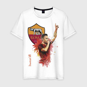 Мужская футболка хлопок с принтом Francesco Totti Roma в Петрозаводске, 100% хлопок | прямой крой, круглый вырез горловины, длина до линии бедер, слегка спущенное плечо. | football | legend | roma | totti | италия | легенда | тотти | футбол