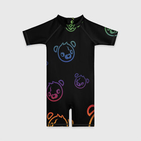 Детский купальный костюм 3D с принтом Colorful Bear в Петрозаводске, Полиэстер 85%, Спандекс 15% | застежка на молнии на спине | colorful | games | иллюстрация | медведь | обёртка | фортнайт