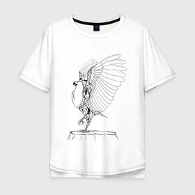 Мужская футболка хлопок Oversize с принтом Орел расправил крылья в Петрозаводске, 100% хлопок | свободный крой, круглый ворот, “спинка” длиннее передней части | Тематика изображения на принте: гордость | крылья | могущество | орел | птица | тату