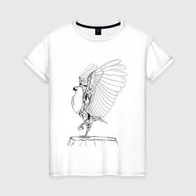 Женская футболка хлопок с принтом Орел расправил крылья в Петрозаводске, 100% хлопок | прямой крой, круглый вырез горловины, длина до линии бедер, слегка спущенное плечо | Тематика изображения на принте: гордость | крылья | могущество | орел | птица | тату