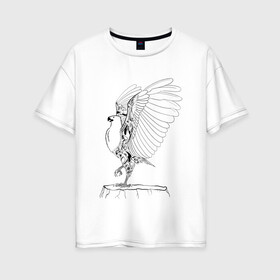 Женская футболка хлопок Oversize с принтом Орел расправил крылья в Петрозаводске, 100% хлопок | свободный крой, круглый ворот, спущенный рукав, длина до линии бедер
 | Тематика изображения на принте: гордость | крылья | могущество | орел | птица | тату