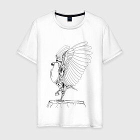 Мужская футболка хлопок с принтом Орел расправил крылья в Петрозаводске, 100% хлопок | прямой крой, круглый вырез горловины, длина до линии бедер, слегка спущенное плечо. | Тематика изображения на принте: гордость | крылья | могущество | орел | птица | тату