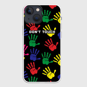 Чехол для iPhone 13 mini с принтом Dont touch   Не трогать в Петрозаводске,  |  | Тематика изображения на принте: dont touch | надпись на английском | не трогать | отпечаток | рука | цветной