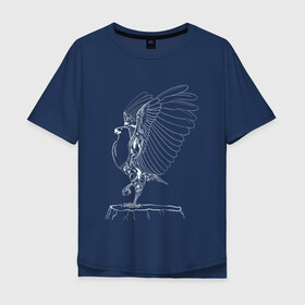 Мужская футболка хлопок Oversize с принтом Орел расправил крылья (белый) в Петрозаводске, 100% хлопок | свободный крой, круглый ворот, “спинка” длиннее передней части | Тематика изображения на принте: гордость | крылья | могущество | орел | птица | тату