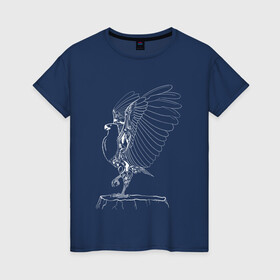 Женская футболка хлопок с принтом Орел расправил крылья (белый) в Петрозаводске, 100% хлопок | прямой крой, круглый вырез горловины, длина до линии бедер, слегка спущенное плечо | Тематика изображения на принте: гордость | крылья | могущество | орел | птица | тату