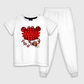 Детская пижама хлопок с принтом Краб, поп-ит, симпл-димпл в Петрозаводске, 100% хлопок |  брюки и футболка прямого кроя, без карманов, на брюках мягкая резинка на поясе и по низу штанин
 | Тематика изображения на принте: crab | pop it | simple dimple | краб | поп ит | симпл димпл