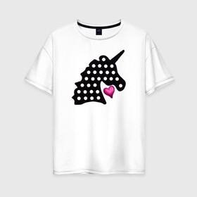 Женская футболка хлопок Oversize с принтом Единорог, сердце, поп-ит в Петрозаводске, 100% хлопок | свободный крой, круглый ворот, спущенный рукав, длина до линии бедер
 | pop it | simple dimple | unicorn | единорог | поп ит | симпл димпл