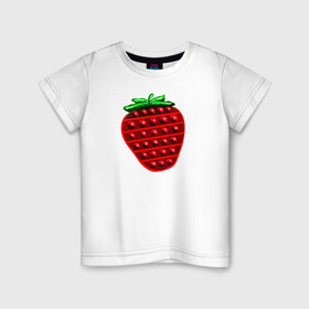 Детская футболка хлопок с принтом Клубника, поп-ит, симпл-димпл в Петрозаводске, 100% хлопок | круглый вырез горловины, полуприлегающий силуэт, длина до линии бедер | pop it | simple dimple | strawberry | клубника | поп ит | симпл димпл
