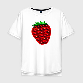 Мужская футболка хлопок Oversize с принтом Клубника, поп-ит, симпл-димпл в Петрозаводске, 100% хлопок | свободный крой, круглый ворот, “спинка” длиннее передней части | pop it | simple dimple | strawberry | клубника | поп ит | симпл димпл