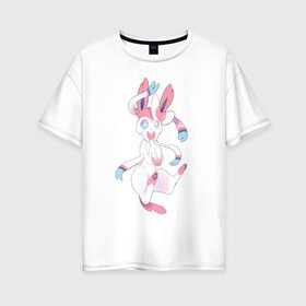 Женская футболка хлопок Oversize с принтом Сильвеон покемон в Петрозаводске, 100% хлопок | свободный крой, круглый ворот, спущенный рукав, длина до линии бедер
 | волшебные животные | милота | мифические существа | няшка | фея