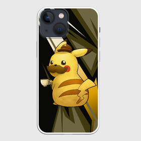 Чехол для iPhone 13 mini с принтом Пикачу детектив в Петрозаводске,  |  | anime | picachu | pikachu | аниме | милый | пика | пикачу | покебол | покемон