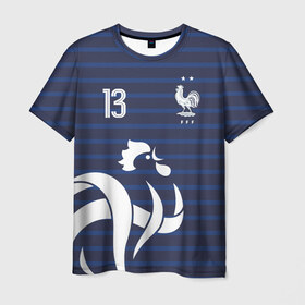 Мужская футболка 3D с принтом Канте в стиле формы Франции в Петрозаводске, 100% полиэфир | прямой крой, круглый вырез горловины, длина до линии бедер | football | france | kante | евро | канте | лого | логотип | нголо | сборная | сборная франции | форма | франция | французская | футбол