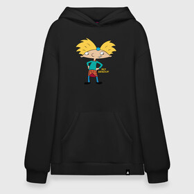 Худи SuperOversize хлопок с принтом Hey Arnold! в Петрозаводске, 70% хлопок, 30% полиэстер, мягкий начес внутри | карман-кенгуру, эластичная резинка на манжетах и по нижней кромке, двухслойный капюшон
 | arnold | boy | cartoon | face | nickelodeon | арнольд | детство | мальчик | мультик | никелодион | эй арнольд