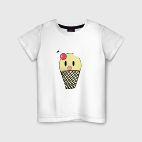 Детская футболка хлопок с принтом  Мороженое Ice-cream в Петрозаводске, 100% хлопок | круглый вырез горловины, полуприлегающий силуэт, длина до линии бедер | вишня | мороженное | стаканчик | стоит | удивленное