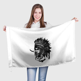 Флаг 3D с принтом Вождь индейцев в Петрозаводске, 100% полиэстер | плотность ткани — 95 г/м2, размер — 67 х 109 см. Принт наносится с одной стороны | боец | вождь | воин | девушка | девушка воин | индеец | индейцы | кино | рисунок | скетч | тату | фильм | эскиз
